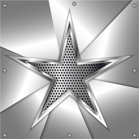Shiny star metal background with screws on perforated texture.Vector illustration.Eps10のイラスト素材