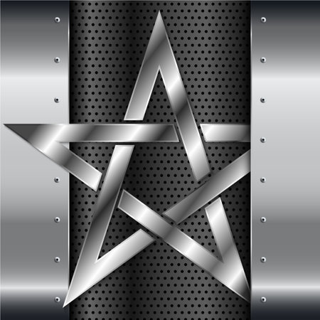 Shiny star metal background with screws on perforated texture.Vector illustration.Eps10のイラスト素材