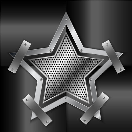 Shiny star metal background with screws on perforated texture.Vector illustration.Eps10のイラスト素材