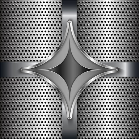 Shiny star metal background with screws on perforated texture.Vector illustration.のイラスト素材