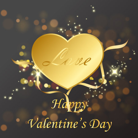Golden heart with glittering dark background for greeting valentines day.Vector illustrationのイラスト素材