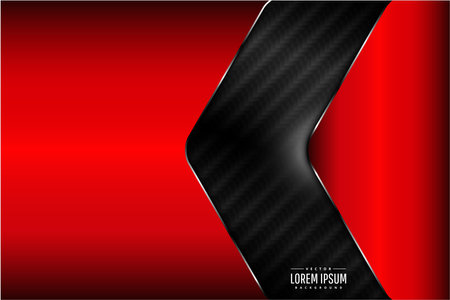 Red metallic technology background with arrow shape and carbon fiber texture dark space.のイラスト素材