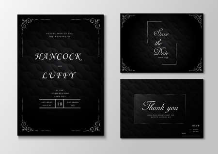 Elegant wedding invitation card template floral design. Luxury background with black and silver. Vector illustration.Eps10&#xA;のイラスト素材