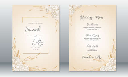 Luxury wedding invitation card template. Elegant with rose bouquet watercolor gold background. Vector illustration.Eps10
のイラスト素材
