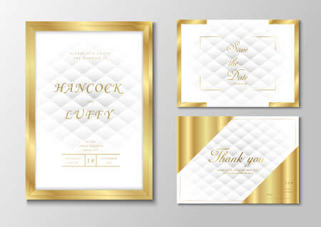 Elegant premium white wedding invitation card template. Geometric design luxury background with golden frameのイラスト素材