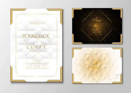 Elegant premium wedding invitation card template. Geometric design luxury background with golden frameのイラスト素材