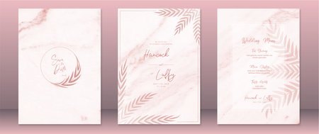 Wedding invitation card design elegant of pink with watercolor background and autumn leafのイラスト素材