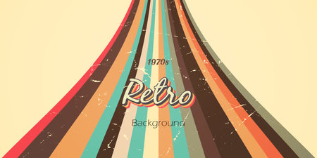 Colorful background retro style for celebration with fun groovy stripes lines and grunge texture design vintageのイラスト素材