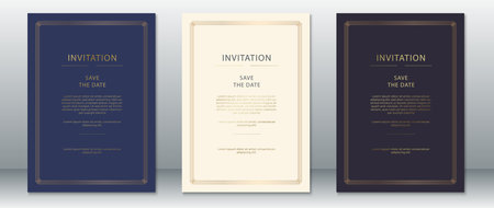Luxury wedding invitation card template vintage design elegant background with golden frameのイラスト素材