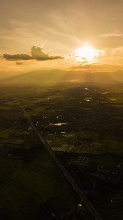Top view of the rice paddy fields in northern Thailandの写真素材