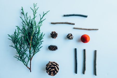 Creative layout made of Christmas decorations. Flat lay. Nature conceptの写真素材