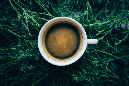 Cup of coffee for morning, top viewの写真素材