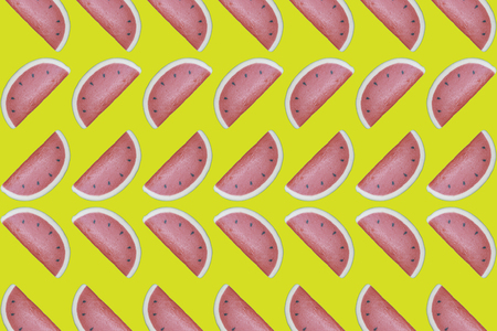 Pattern red watermelon on background. Flat lay, top view