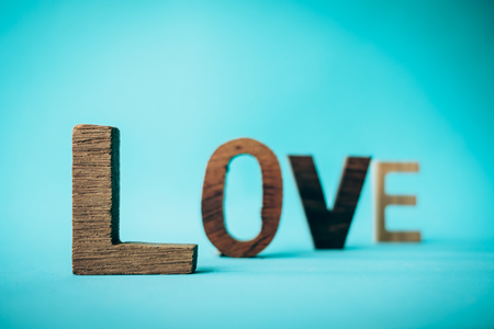 Love letter in wood for valentine's day, vintage tone の写真素材