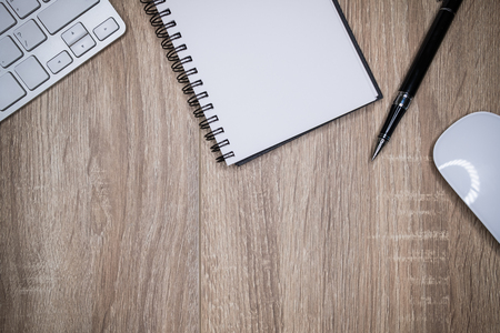 Looking for direction and inspiration, Business working at an office, Office desk table with computer, Copy space for text, Top viewの写真素材