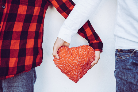 hand holding a red heart, valentine's day love, vintage tone の写真素材