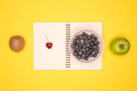 top view of fruit on blue back ground の写真素材