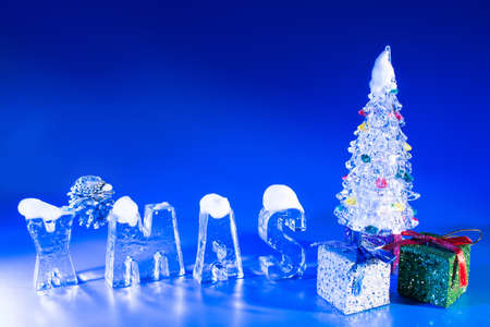 ice x-mas , christmas decorationon blue backgroudの写真素材