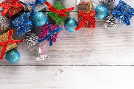 Christmas decoration on white wooden board