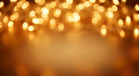 Defocused golden lights bokeh abstract background. Festive Christmas background.の素材