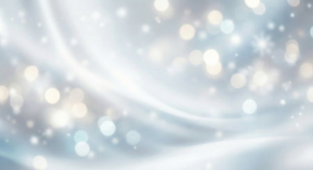 A bright and airy background with soft, flowing white fabric textures, sparkling glitter, and gentle bokeh lights. Creates a clean, elegant, and festive winter or holiday atmosphere.の素材