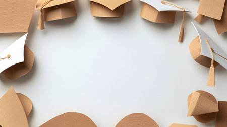 Top view of empty paper shopping bags on white background with copy spaceの素材