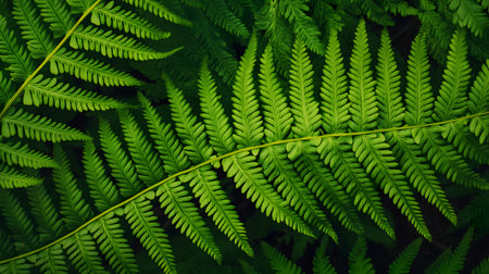 A closeup view reveals the delicate, fractallike structure of bright green fern leaves. The overlapping fronds create a rich tapestry of natural design.の素材