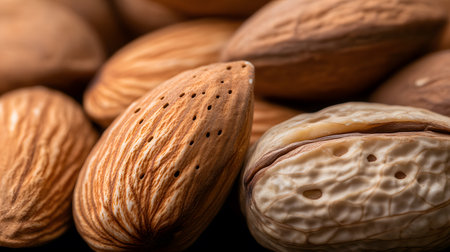 An extreme closeup reveals the intricate texture and porous surface of an almond.の素材