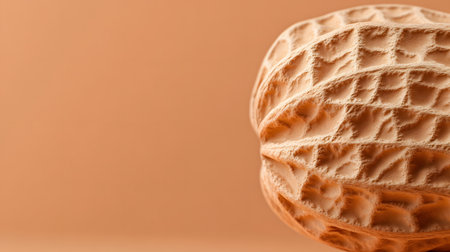 An abstract closeup of a peanut shell reveals a fascinating, repeating geometric pattern. The warm, earthy tones create a comforting and organic feel.の素材