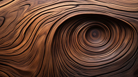A dramatic closeup of swirling wood grain creating a vortexlike pattern. The deep texture and rich tones convey a sense of depth and mystery.の素材