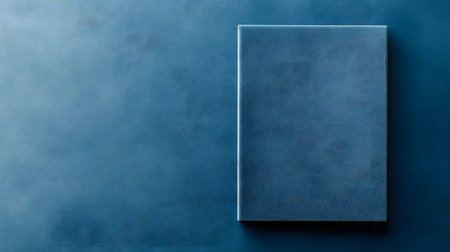 A textured dark blue leather surface provides a deep and rich backdrop. A simple, elegant rectangular shape is placed on the left, offering a clean composition.の素材