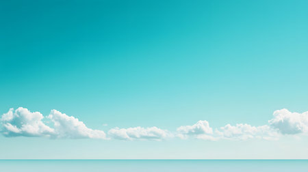 This minimalist image presents a serene horizon where a vast, tranquil turquoise sky meets a calm, flat sea.の素材