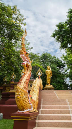 Thai temple stair with Thai antique pattern and ancient animalの写真素材