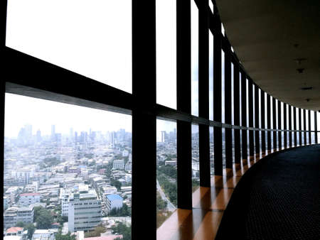 Curve walkway with cityscape or townscape の素材