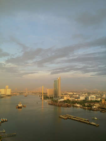 Bangkok townscape with chaopraya river in the eveningの素材
