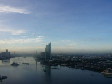 Bangkok townscape with chaopraya river in the morningの素材