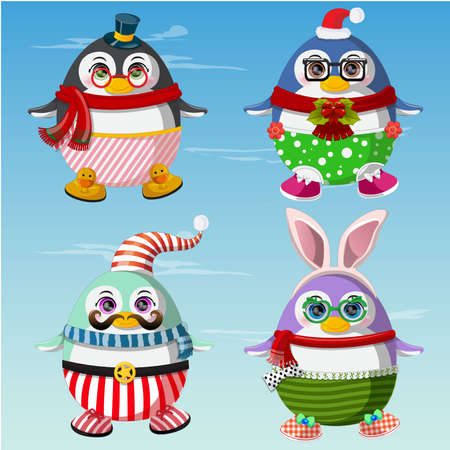 Set of cute penguins winter clothesのイラスト素材
