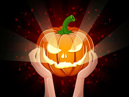 Two hands holding pumpkin halloween vectorのイラスト素材