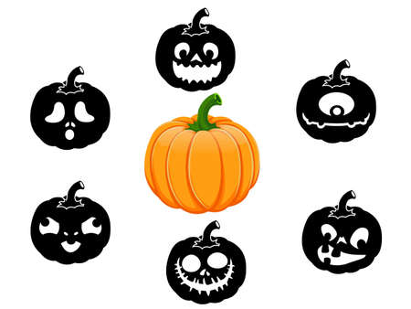 Collection of 6 pumpkins design for Halloween celebrationのイラスト素材
