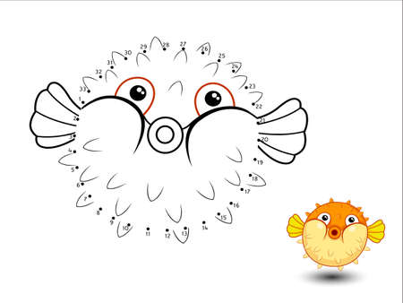 Puffer fish Cartoon Connect the dots and color page sheetのイラスト素材