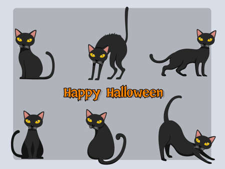 Set of Cat cartoon vector halloween on background. Halloween design elementsのイラスト素材