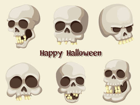 Set of Skull cartoon vector Halloween Background.のイラスト素材