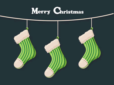Merry Christmas sock isolated on background. Happy New Year and decoration element. Vector illustration.のイラスト素材