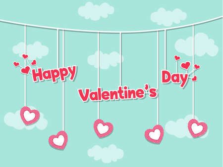 Happy Valentines day card with lovely congratulation and heart on cute Color background. Holiday decoration element. Vector illustration. Love and heartのイラスト素材