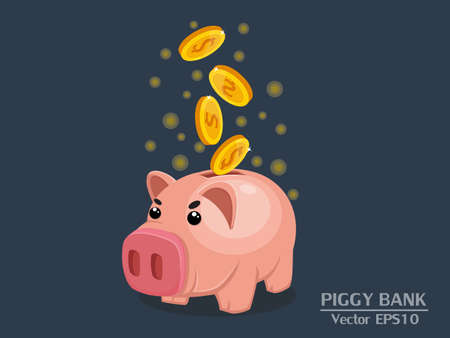 Piggy bank with Gold coins vector illustration. The concept of saving or save money. business and moneyのイラスト素材