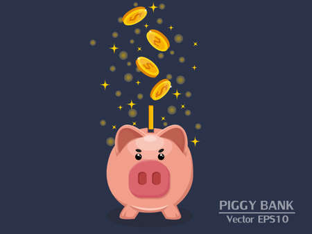 Piggy bank with Gold coins vector illustration. The concept of saving or save money. business and moneyのイラスト素材
