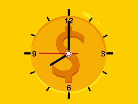 Time is money. Time icon clock Gold coin vector illustration. business and money