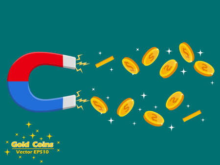 Magnet with Gold coins vector illustration. The concept of saving or save money or success strategy attraction.のイラスト素材