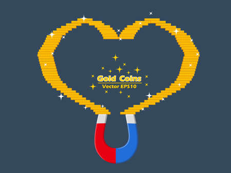 Magnet with Gold coins vector illustration. The concept of saving or save money or success strategy attraction. business and money.のイラスト素材