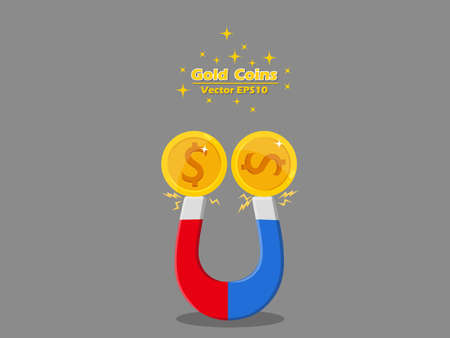 Magnet with Gold coins vector illustration. The concept of saving or save money or success strategy attraction. business and money.のイラスト素材